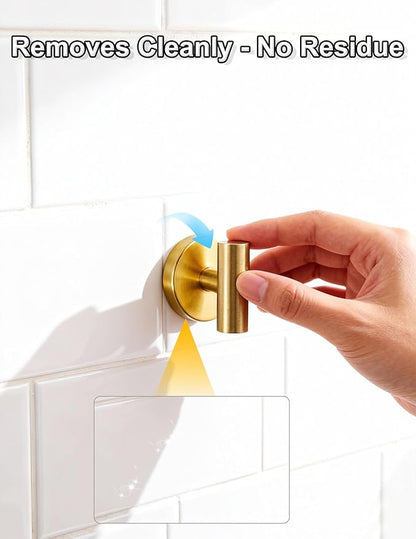 4-Pack Suction Cup Hooks, Heavy Duty 11lb Capacity Shower Hooks for Towels, No-Drill Mounting on Bathroom Glass Mirror Tiles & Smooth Non-Porous Surfaces (Gold)
