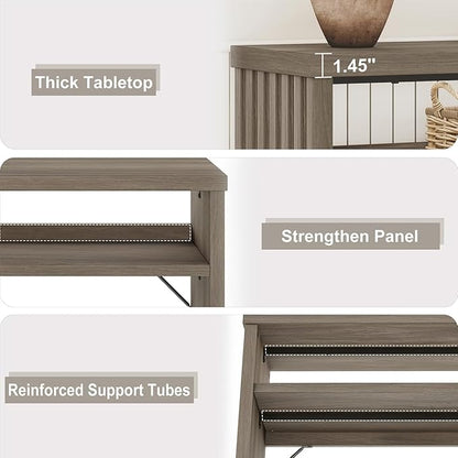BON AUGURE Sofa Console Table, Wood Entryway Table, Grey Behind Couch Tables with Open Storage, Modern Narrow Hallway Tables (Greige Oak, 47 Inches)