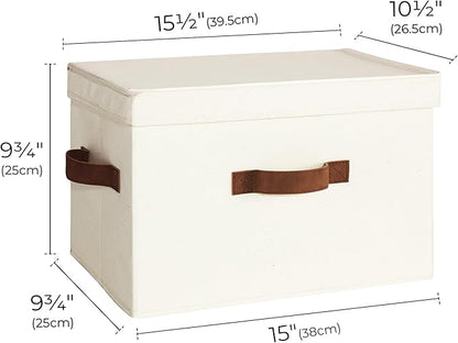 StorageWorks Fabric Storage Bins with Lid, Decorative Storage Boxes for Shelves, Stackable Closet Organizer Basket with Handles, Large, Ivory White, 2-Pack