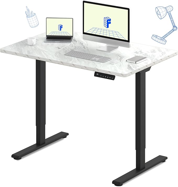 FLEXISPOT E3 Dual Motor Electric Standing Desk 48 x 30 Sit Stand Up Desk, Holds 220 lbs, Adjustable Height w/ Memory Presets, One-Piece Marble Grey Desktop & Black Frame, Ships in 2 Boxes
