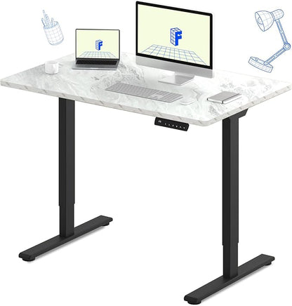 FLEXISPOT E3 Dual Motor Electric Standing Desk 48 x 30 Sit Stand Up Desk, Holds 220 lbs, Adjustable Height w/ Memory Presets, One-Piece Marble Grey Desktop & Black Frame, Ships in 2 Boxes
