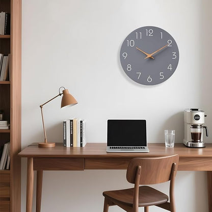 Mosewa Wall Clock Silent Non Ticking Decorative for Kitchen Bedroom Bathroom Office Living Room Battery Operated 10 Inch Gray Modern Simple