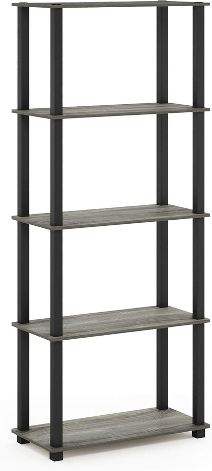 Furinno TURN-S-TUBE Book Shelf, 5-Tier Toolless Storage Shelves with Square Tubes, Shelving Unit for Organization and Storage for Living Room, Home Office, French Oak