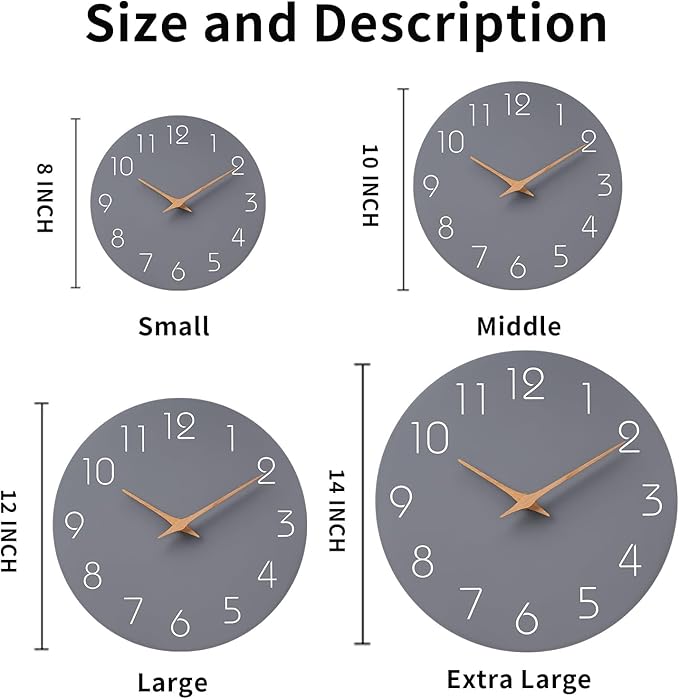 Mosewa Wall Clock 8 Inch Gray Battery Operated Silent Non Ticking Simple Modern Clock Decorative for Bedroom Living Room Kitchen Home Bathroom Office