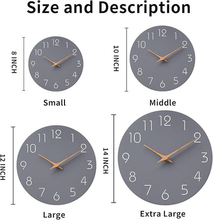 Mosewa Wall Clock Silent Non Ticking Decorative for Kitchen Bedroom Bathroom Office Living Room Battery Operated 10 Inch Gray Modern Simple