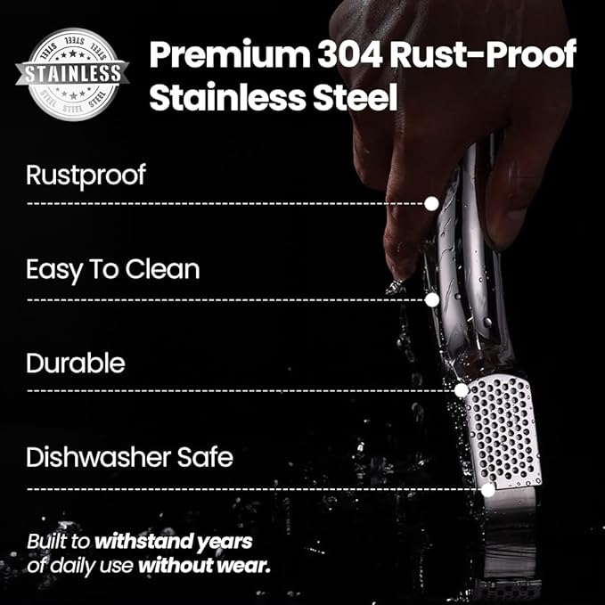 Lifetime Replacement Garlic Press Stainless Steel No Need to Peel Detachable Handles for Coarse & Fine Mincing-Premium Garlic Mincer Tool, Easy to Clean, Dishwasher Safe Garlic Crusher