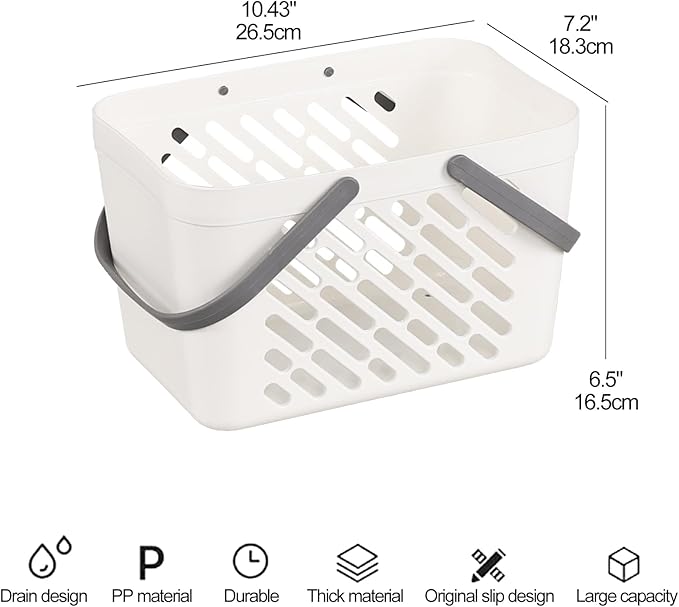 Vababa 4 Pack Portable Shower Caddy, Plastic Caddy Organizer with Handle, Portable Shower Caddy Tote Organizer Basket for Bathroom Kitchen Dorm Room, White