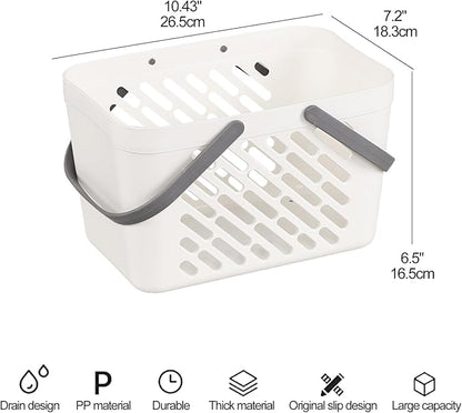 Vababa 4 Pack Portable Shower Caddy, Plastic Caddy Organizer with Handle, Portable Shower Caddy Tote Organizer Basket for Bathroom Kitchen Dorm Room, White