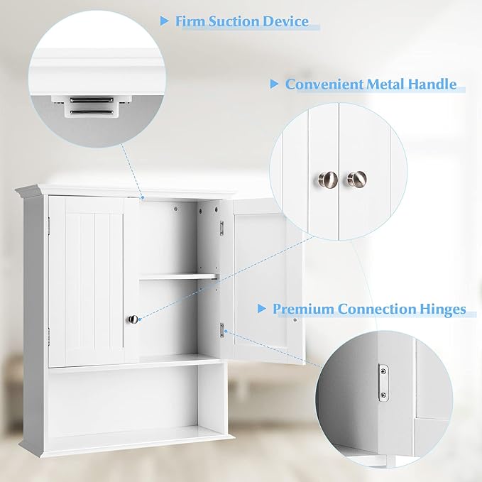 Tangkula Bathroom Wall Cabinet, Wooden Hanging Storage with Doors & Shelves, Multipurpose Wall Mounted Bathroom Medicine Cabinet for Kitchen Living Room