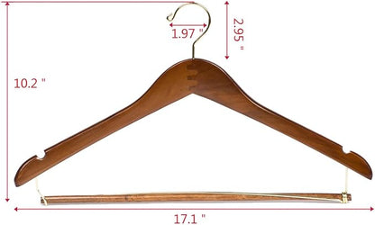 Quality Hangers Wooden Hangers Beautiful Sturdy Suit Curved Hangers Great for Travelers Heavy Duty Coat Hanger with Locking Bar Gold Hooks (5 Pack)