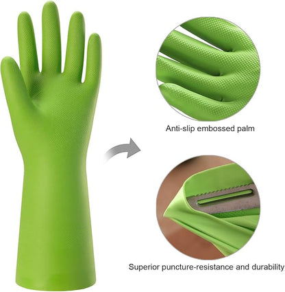 Bamllum 3 Pairs Rubber Cleaning Gloves for Household - Reusable Dishwashing Gloves for Kitchen, Flexible Long-lasting & Waterproof (Large, Green+Red+Orange)