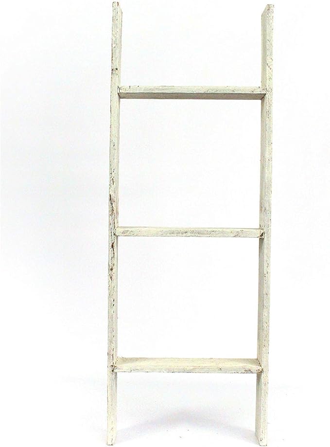 BARNWOODUSA Throw Blanket Ladder – Fully Assembled Reclaimed Wood – Rustic Decorative Ladder for Towels, Quilts – Perfect Farmhouse Decor for Bathroom, Porch, or Living Room,3-Foot White