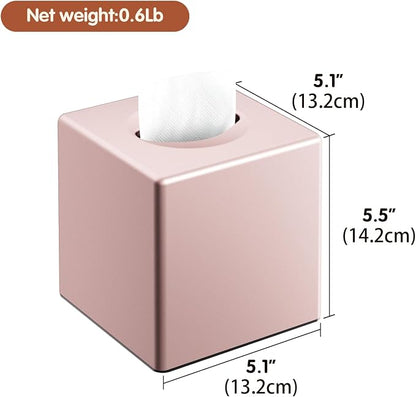 Y-in Hand Tissue Box Cover, Modern Square Facial Storage Tissue Box Holder, Home Accessories for Bathroom Vanity Countertops, Dressers, Night Stand, Parlors and Office - Pink