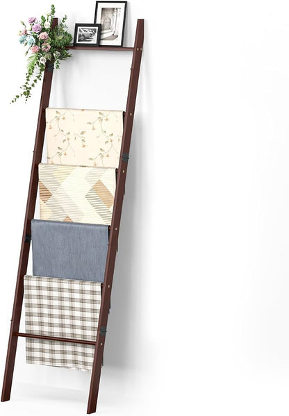 BAMBANG 6-Tier Blanket Ladder for Living Room, Blanket Quilt Ladder Rack Rustic Decorative Towel Holder, Wall Leaning Blanket Ladder Shelf Storage Farmhouse Decor for Bedroom Bathroom, Brown