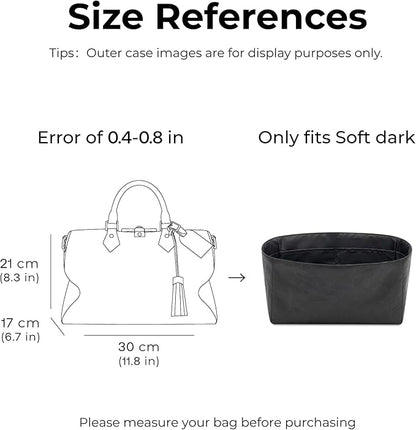 Purse Organizer Insert for LV Soft Speedy Dark Handbag, Custom Fit Inside Premium Matte Black Lightweight WaterResistant Tote Bag Insert with Cup Holder Accessories