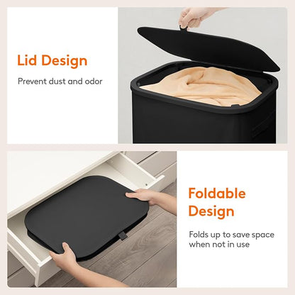 Lifewit 85L Large Laundry Basket with Lid, Laundry Hamper with Plastic Handles and Removable Bag, Foldable Tall Dirty Clothes Hampers for Laundry for Laundry Room, Bedroom, Bathroom, Dorm, Black