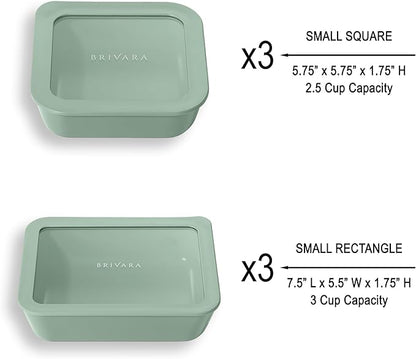 BRIVARA HOME Ceramic Coated Glass Food Storage Container | No PTFE, PFOA, PFAS, and BPA | Reusable Non Toxic Meal Prep Container with Glass Lid | Easy To Store | 6 Piece Food Prep [Willow]