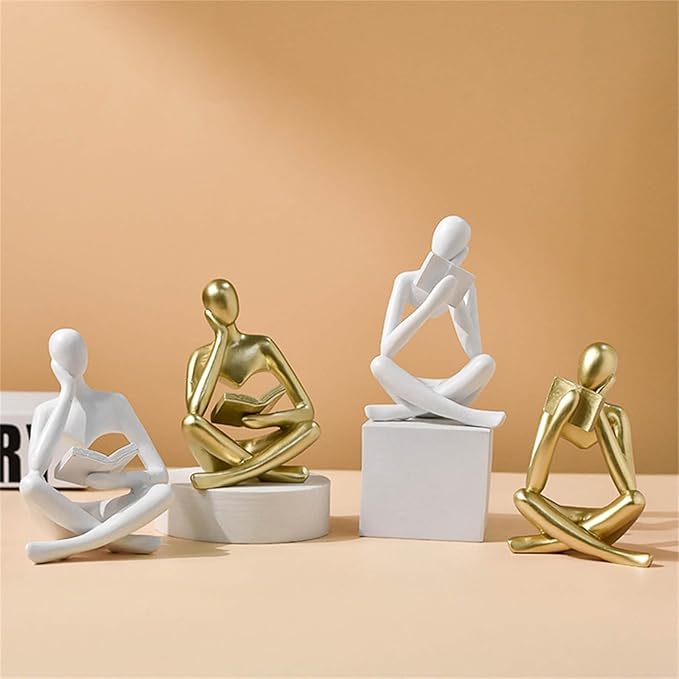 LINZHEN Style-B White, Creative Abstract Thinker Bookend for Home Aesthetic, Study, and Wine Cabinet – Stylish Shelf Decor Accent and Thoughtful Gift for Living Room, Bar, or Coffee Shop