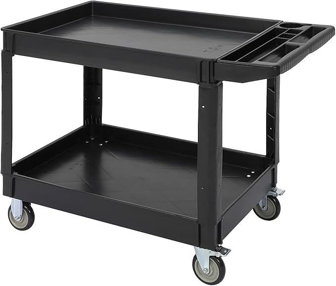 Service Cart 2-Shelf, Storage Handle, 500 LBS Capacity, for Warehouse/Garage/Cleaning/Manufacturing，45 in X25 in