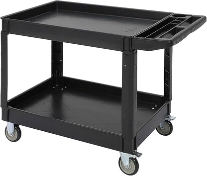 Service Cart 2-Shelf, Storage Handle, 500 LBS Capacity, for Warehouse/Garage/Cleaning/Manufacturing，45 in X25 in