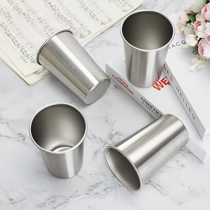 4 Pack 16oz Stainless Steel Pint Cup,Healthy Unbreakable and Stackable,Metal Drinking Glasses