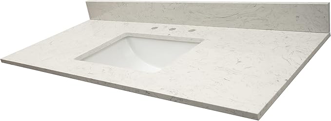 MSI Carrara Sky Vanity Top with Under Mount Rectangle Ceramic Sinks, Engineered Marble Stone, 4" CC Faucet Holes, 49"X22"