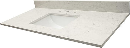 MSI Carrara Sky Vanity Top with Under Mount Rectangle Ceramic Sinks, Engineered Marble Stone, 4" CC Faucet Holes, 49"X22"