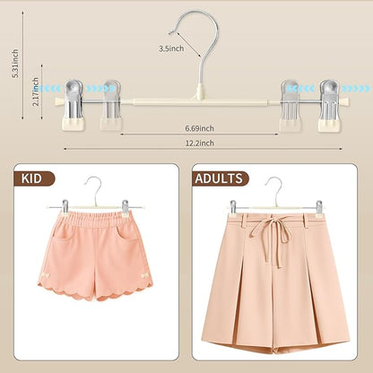 60PACK Pants Hangers with Clips Adjustable Skirt Hangers for Women Metal Non-Slip Trousers Hanger Heavy Duty Space Saving Clothes Hanger for Shorts,Jeans,12Inch Lvory