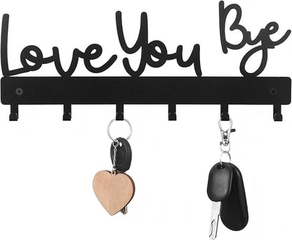 Valentines Key Holder Wall Mount Love You Bye Key Holder Hook Rack Organizer Hanger with 6 Hooks for Wall Express Love Art Sign Decor for Entryway Front Door(Hook Style,10 x 4)