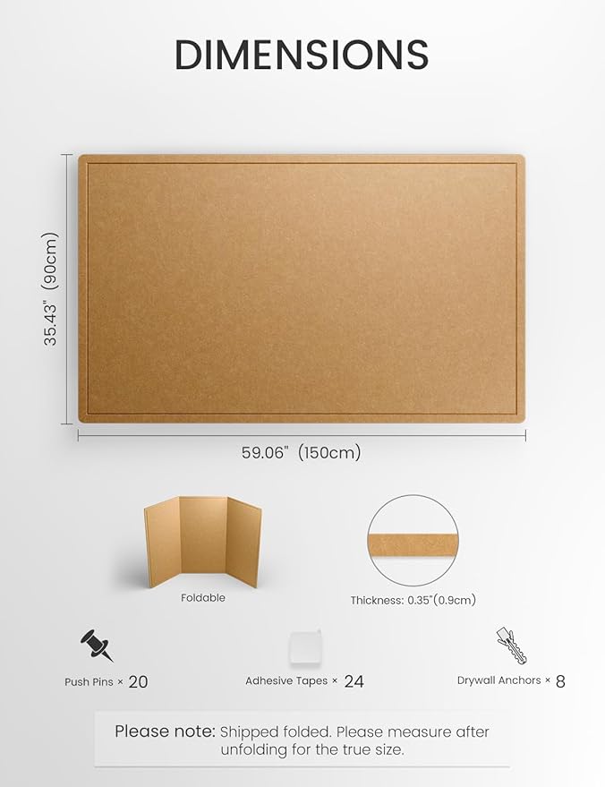 Fluxynara Large Bulletin Board, 59" x 35.4" Cork Board Alternative with 24 Safe Removable Adhesive Tabs, Foldable Felt Pin Board for Home Office, Classroom, Bedroom,Entryway for Walls— Mustard Yellow