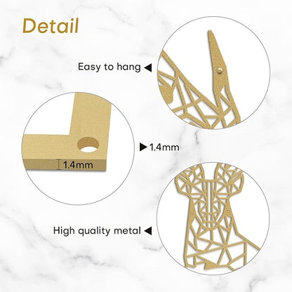 SIGNLEADER Metal Wall Art Decor Geometric Deer Head Modern Abstract Wall Sculpture Hangings Home Decoration for Living Room, Bedroom, Bathroom, Kitchen, Outdoor - 18" Gold