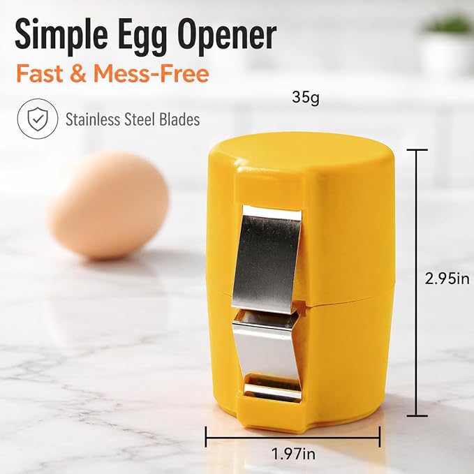 Handheld Egg Shell Opener, Eggshell Separator and Cutter, Food Grade PP Stainless Steel Egg Topper Cutter for Chicken Duck Eggs, Portable Lightweight Kitchen Gadget for Home Cooking Baking (yellow)