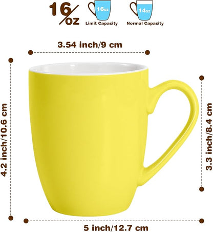 Urbanstrive 16 oz Large Coffee Mug with Handle Tea Cup Novelty Coffee Cup Idea Gift for Men Women Office Work (Yellow)