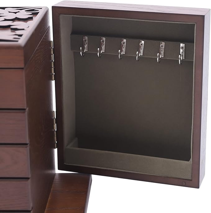 Wooden Jewelry Box for Women, 5-Layer Wooden Jewelry Organizer Boxes with 4 Drawers, Vintage Solild Wood Storage CaseJewelries, Watches, Necklace, Ring (Dark Brown)