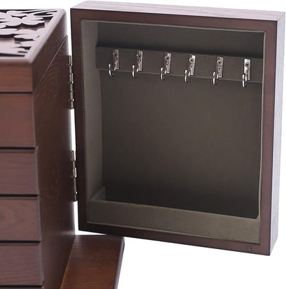 Wooden Jewelry Box for Women, 5-Layer Wooden Jewelry Organizer Boxes with 4 Drawers, Vintage Solild Wood Storage CaseJewelries, Watches, Necklace, Ring (Dark Brown)