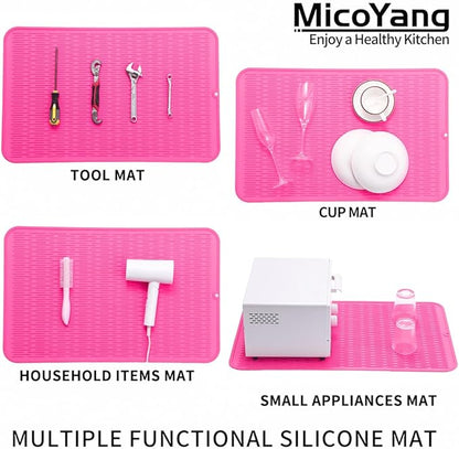 Silicone Dish Drying Mat for Multiple Usage,Easy clean,Eco-friendly,Heat-resistant Silicone Mat for Kitchen Counter or Sink,Refrigerator or Drawer Liner Rose 3XL 28 inches x 18 inches