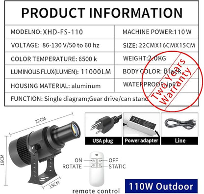 110W Custom GOBO P𝐫𝐨𝐣𝐞𝐜𝐭𝐨𝐫 Led Logo Lights Image for Store Business Outdoor and Indoor I𝐩𝟔𝟕 Waterproof with Remote Control (110, Watts)