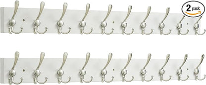SKOLOO Creations White Solid Wood Wall Mounted Coat Rack, 10 Hooks, 38-1/8" Long - Kitchen, Mudroom, Entryway, Bathroom - Includes Mounting Hardware, Wall Coat Hanger, Towel Rack, Pack of 2
