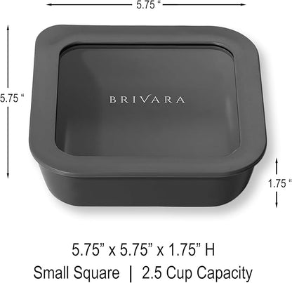 BRIVARA HOME Ceramic Coated Glass Food Storage Container | No PTFE, PFOA, PFAS, and BPA | Reusable Non Toxic Meal Prep Container with Glass Lid | Easy To Store | 2.5 Cup Square [Onyx]