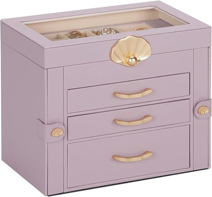 Jewelry Box with 3 Drawers: Display Organizer for Earrings Necklaces - Gifts for Girls Women (Grey Purple)