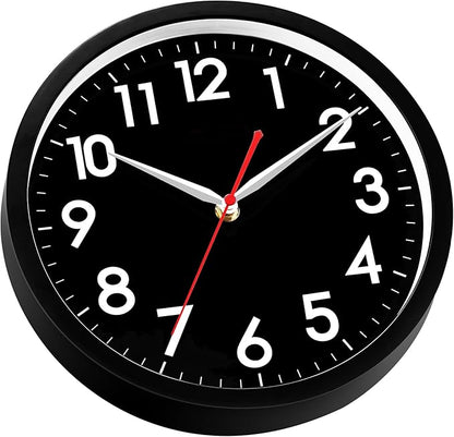 AKCISOT Wall ClockModern Black Silent Non Ticking Wall Clocks Battery Operated 10 Inch,Small Analog Classic Clock Decorative for Bedroom, Kitchen, Home Office, Bathroom, School, Living Room