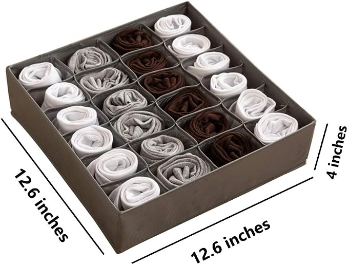 ALYER Collapsible Fabric Drawer Organizer Divider,Closet Storage Box Bins Containers for Panties,Underwear, Ties,Bras, Socks, Lingerie (Gray-24 cells)