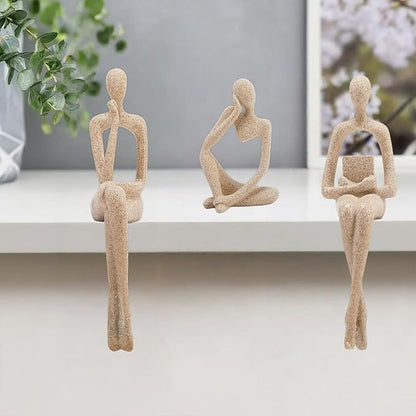 Gold Home Decor Thinker Statue Accents, Set of 3 Thinker Sculptures Office Decor Modern Abstract Resin Decoration on Shelf Table Desk for Living Room Office Bedroom (Small Sandstone)