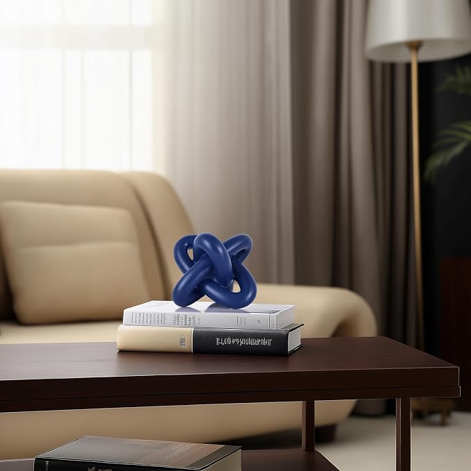 DOVDOV Blue Knot Sculpture, Three Knot Sculptures, Blue Home Decor Accents, Knot Sculptures for Rustic-Style Coffee Tables, Living Room Dining Tables, Entrance Hall Shelves, and Small Decorations.