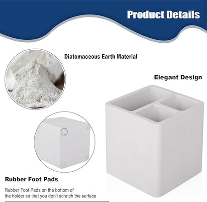 Diatomite Toothbrush Holders for Bathrooms, Electric Toothbrush and Toothpaste Holder 3 Slots Tooth Brush Organizer for Bathroom Countertop, Shower, Vanity - Grayish White