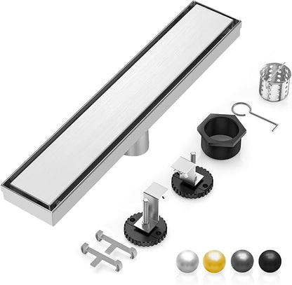 DLONE Linear Shower Drain | 18" AISI 304 Stainless Steel Shower Drain, Brushed Nickel Linear Drain with Tile Insert Panel & Adjustable Feet, Long Rectangle Shower Floor Drain in Bathroom, Balcony etc