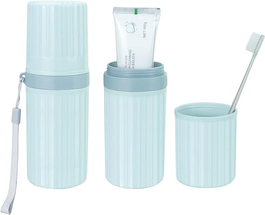 Mulbozy Travel Toothbrush Holder, Large Travel Toothbrush Cup Case, Portable Travel Toothbrush Toothpaste Makeup Storage for Business Trip Camping School - Blue