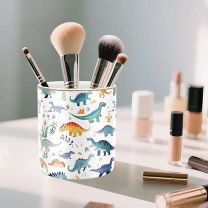 WAVEYU Pen Holder, Pencil Cup for Desk, Cute Makeup Brush Holder, Durable Ceramic Organizer Decor for Room, Office, Classroom, Cute Dinosaur Pattern