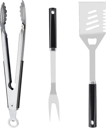 BBQ Grill Tools Set - Premium Stainless Steel Spatula, Tongs & Fork for Outdoor Cooking - Grilling Accessories Kit Gift for Men/Women, Dad, Grilling Lovers