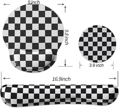 Ergonomic Mouse Pad with Wrist Rest and Keyboard Wrist Rest, Mousepad and Keyboard Pad, Non-Slip Rubber Base, Pain Relief, Mouse Pad with Wrist Support for Gaming, Computer, Office, Black Checkered